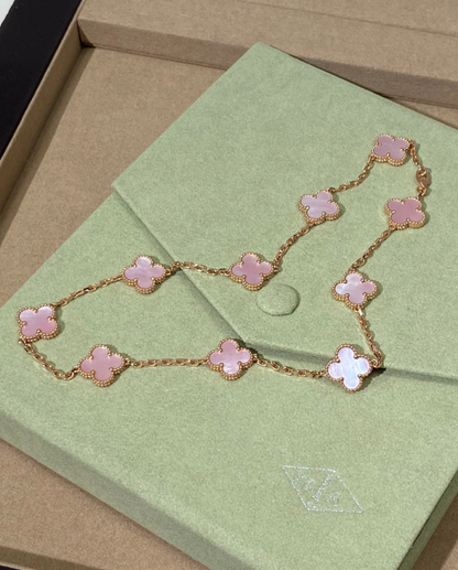 [Lumina Jewellery] Pink Necklace with Ten Clover Designs