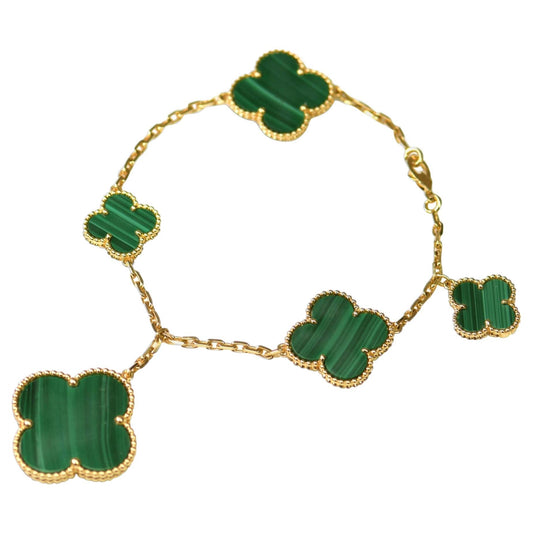 [Lumina]MAGIC CLOVER MALACHITE GOLD BRACELET 5 MOTIFS