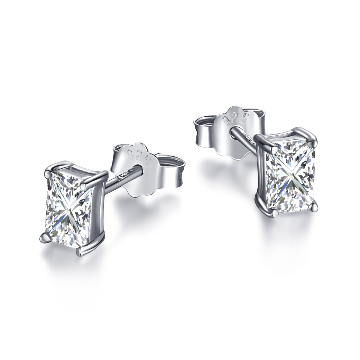 [Lumina Jewelry]Stylish Shiny Rectangular Center Stone Stud Earrings