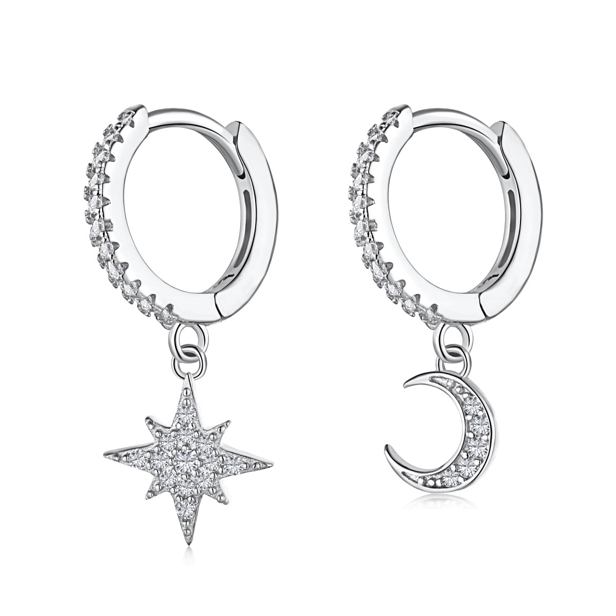 [Lumina Jewelry]Star and Moon Asymmetric Earrings