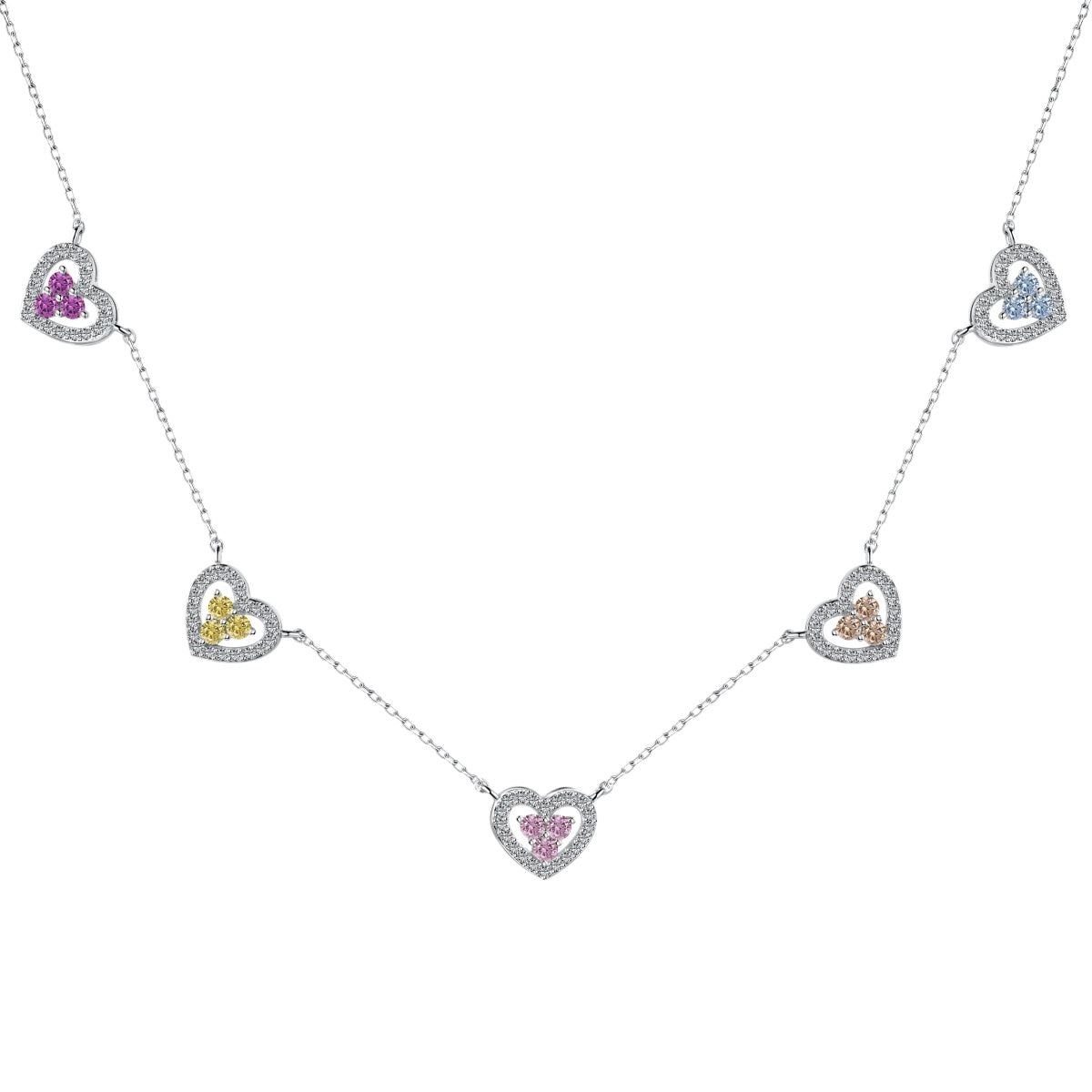 [Lumina Jewelry]Sparkling Five Heart Necklace