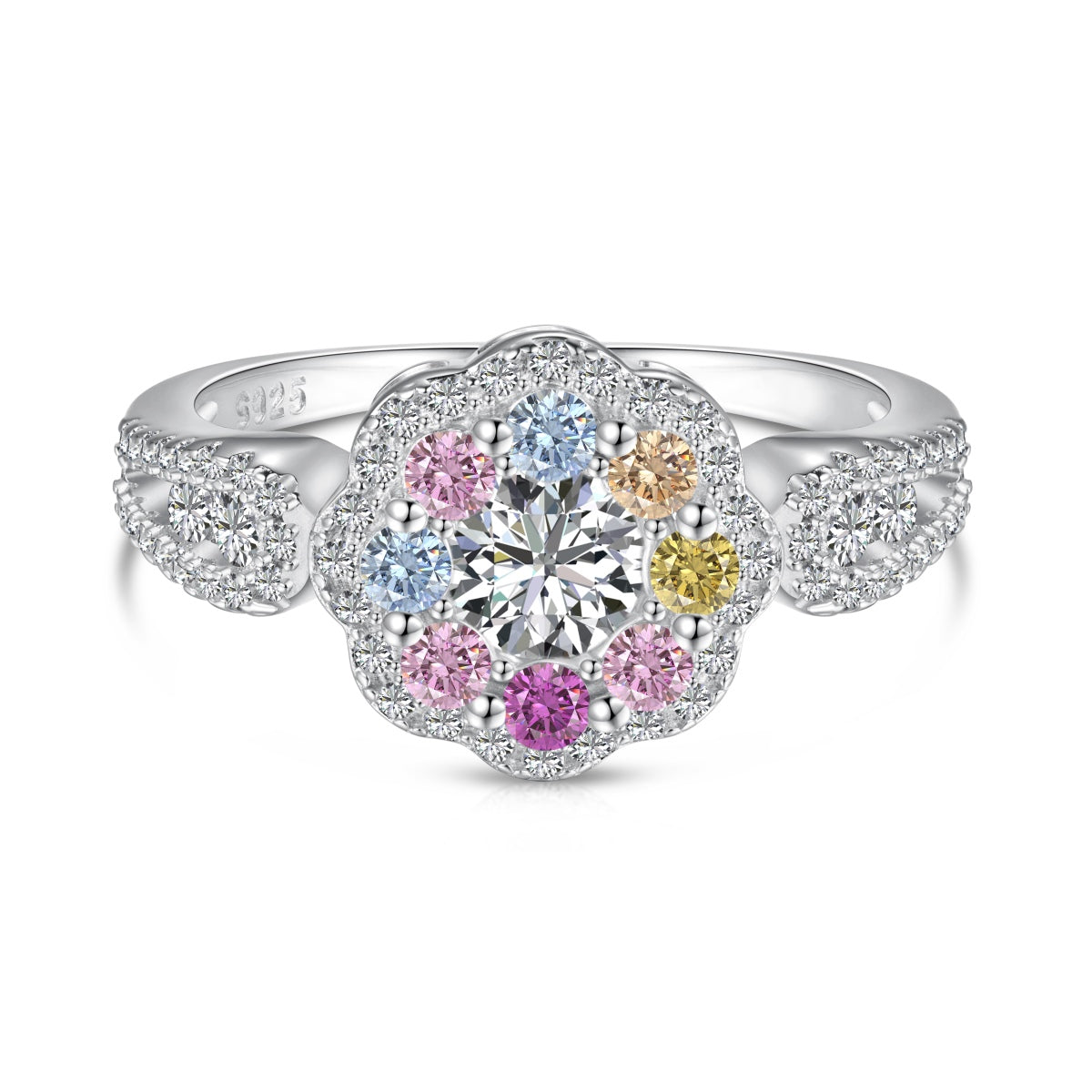 [Lumina Jewelry]Delicate Colorful Round Cut Flower Shape Wedding Ring