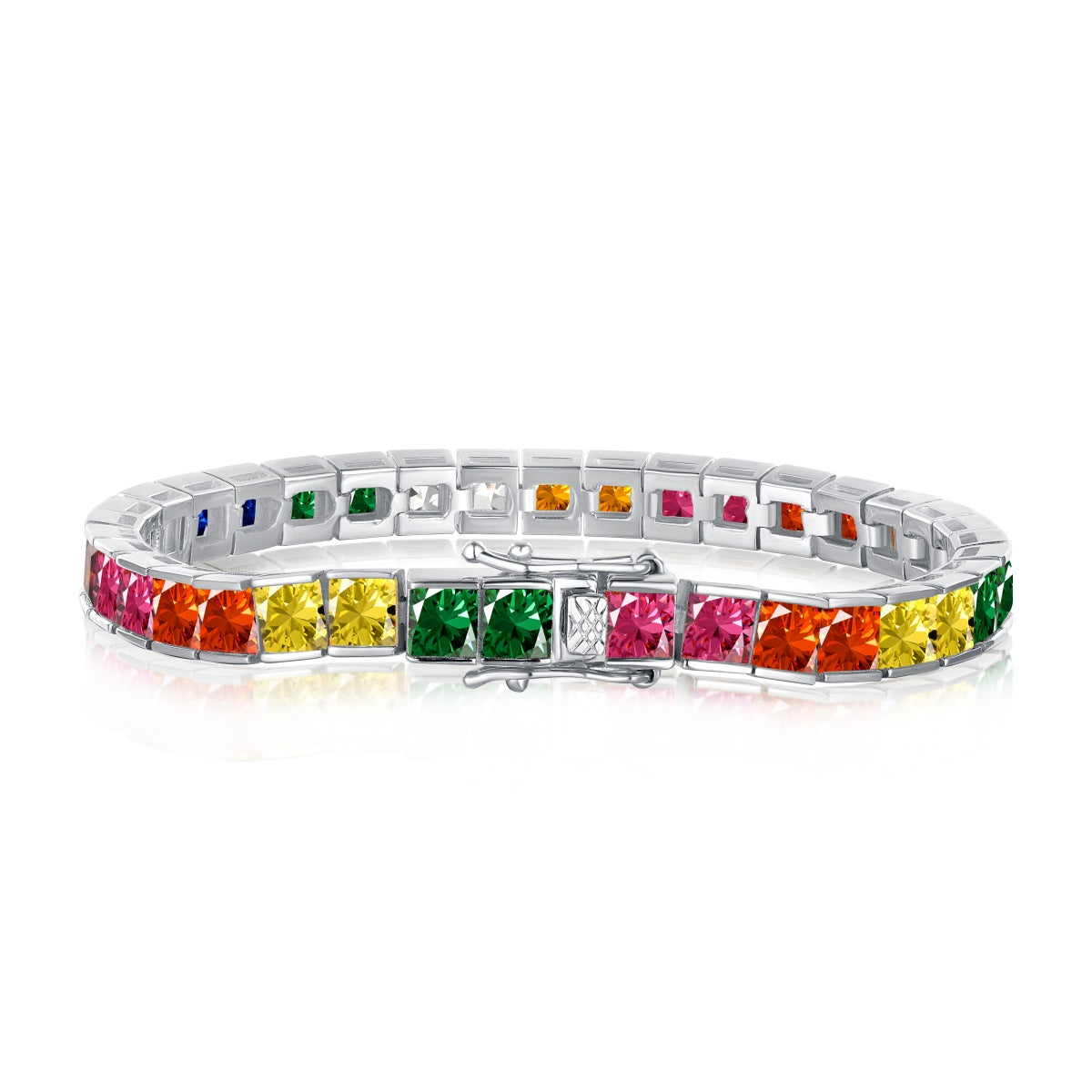 [Lumina Jewelry]Radiant Colorful Princess Cut Tennis Bracelet