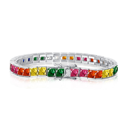 [Lumina Jewelry]Radiant Colorful Princess Cut Tennis Bracelet