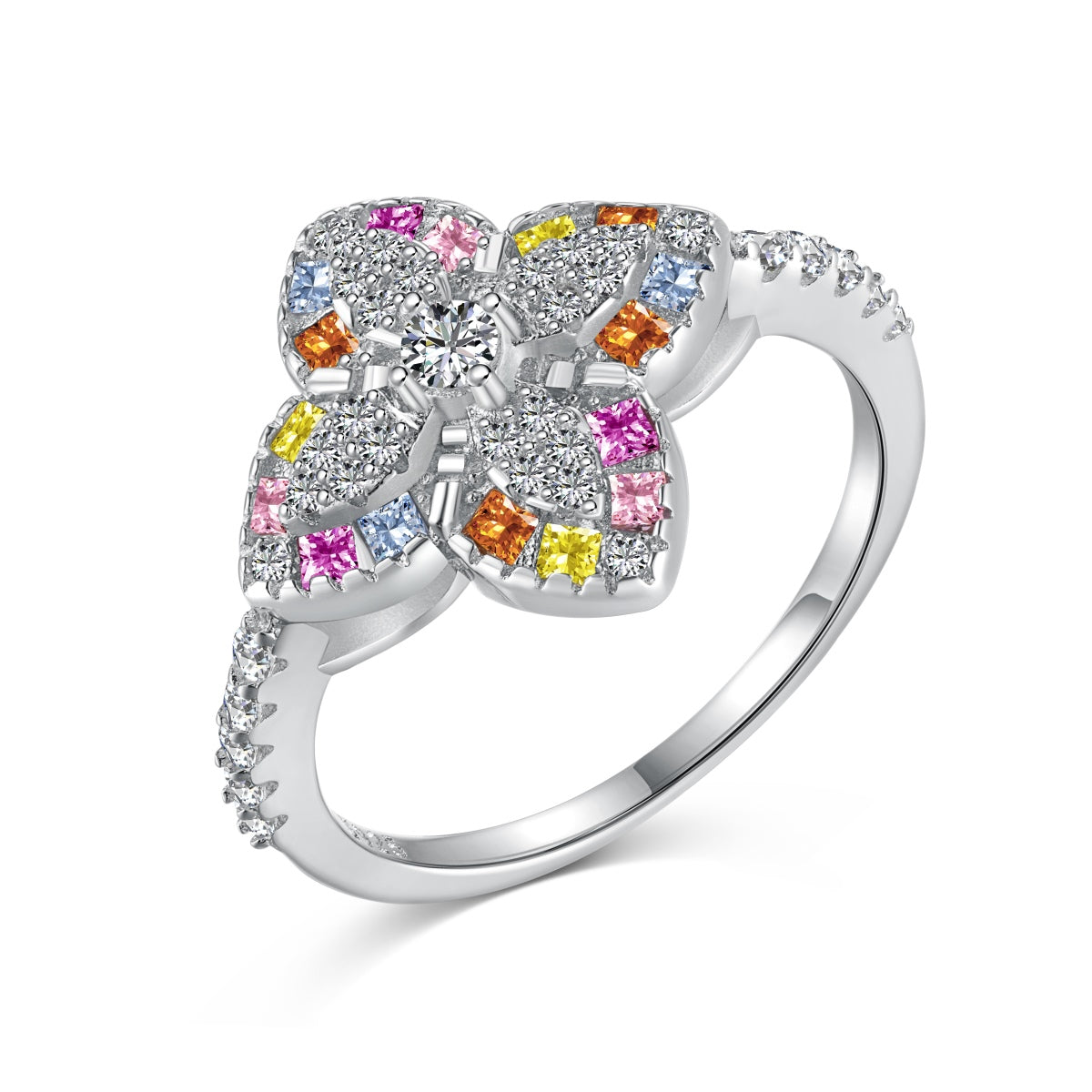 [Lumina Jewelry]Luxurious Colorful Flower Shape Banquet Ring