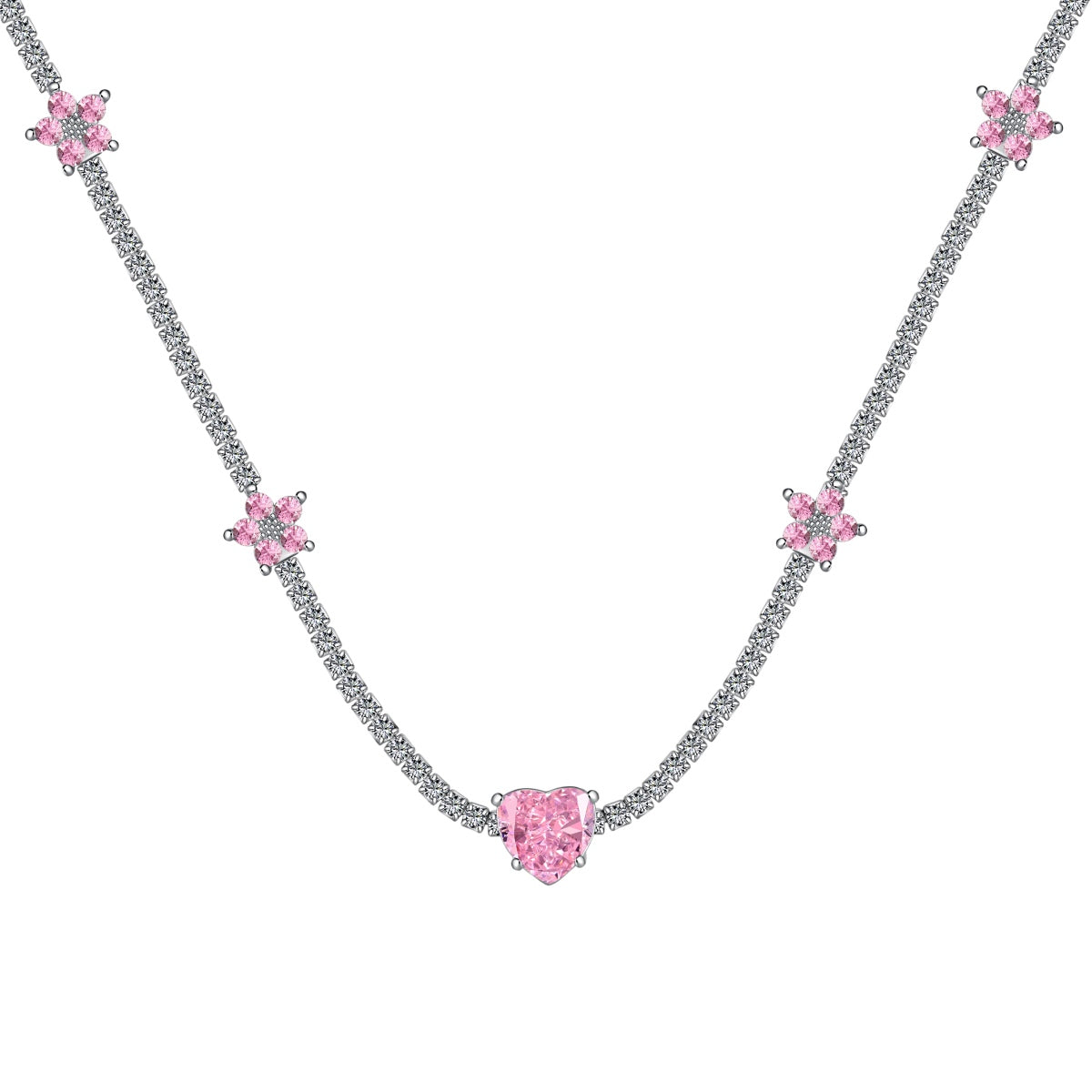 [Lumina Jewelry]Dazzling Pink Heart Flower Necklace
