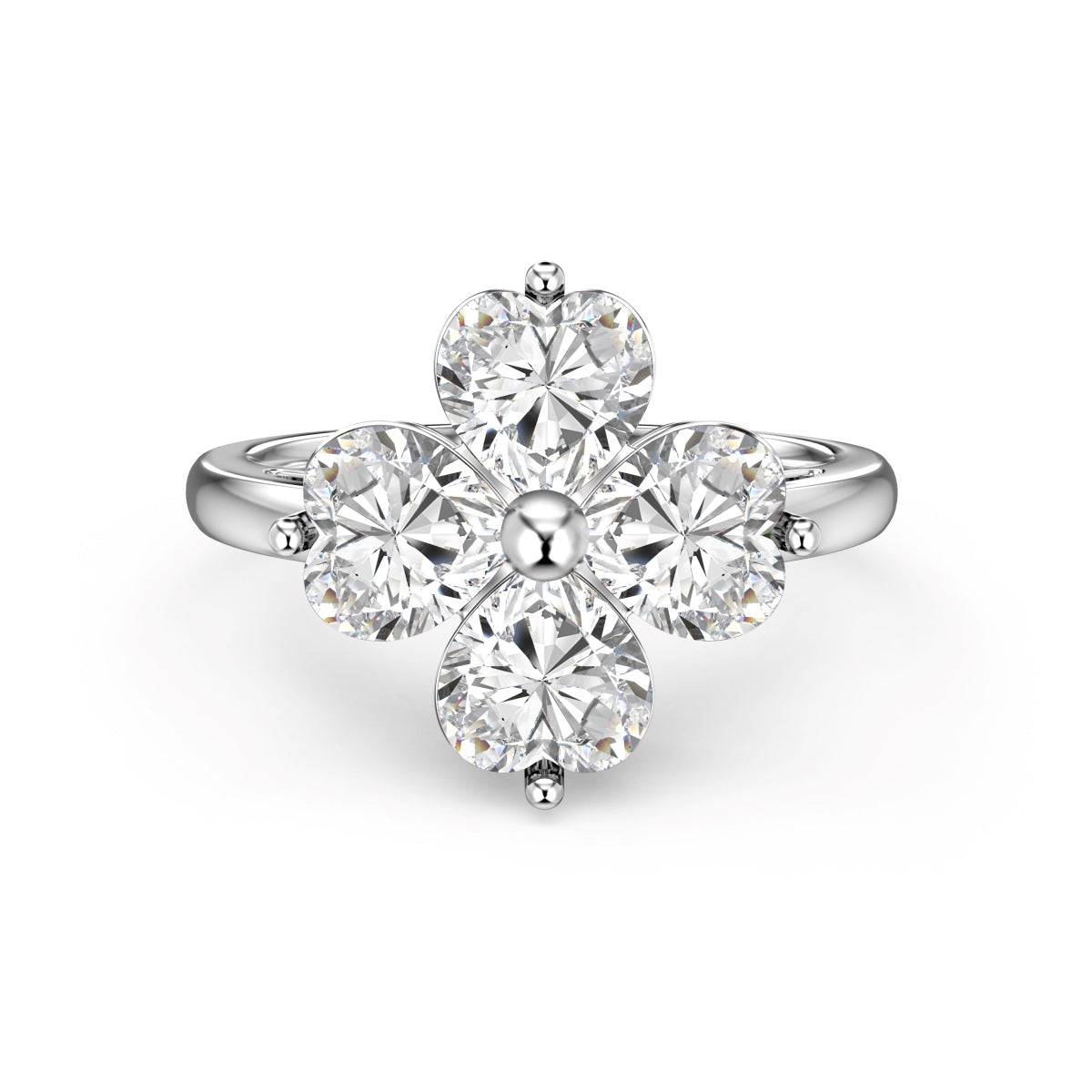 [Lumina Jewelry]Heart-shaped Four-Leaf Clover Ball Ring