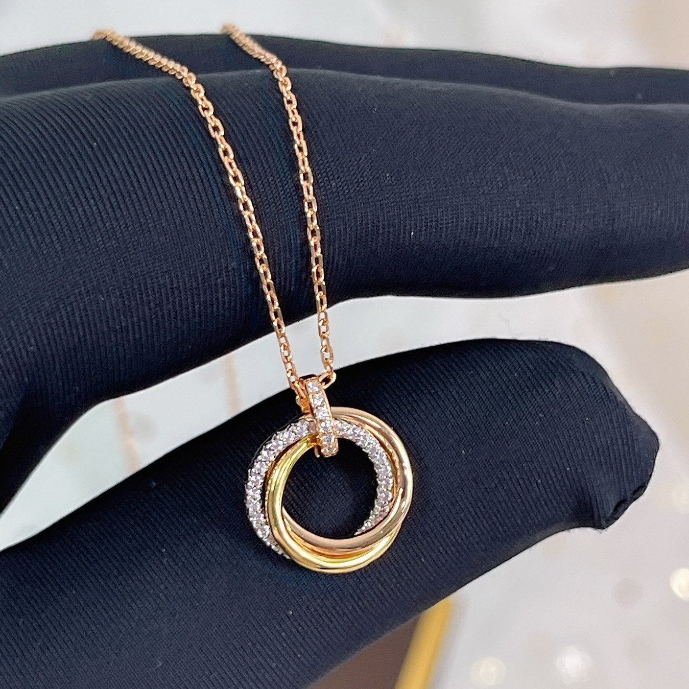 [Lumina]TRINITY NECKLACE SILVER GOLD PINK GOLD DIAMONDS