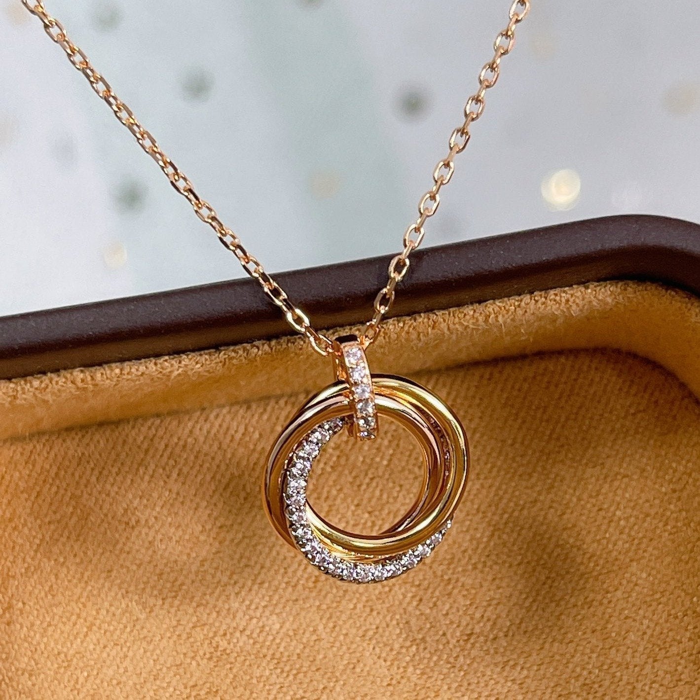 [Lumina]TRINITY NECKLACE SILVER GOLD PINK GOLD DIAMONDS