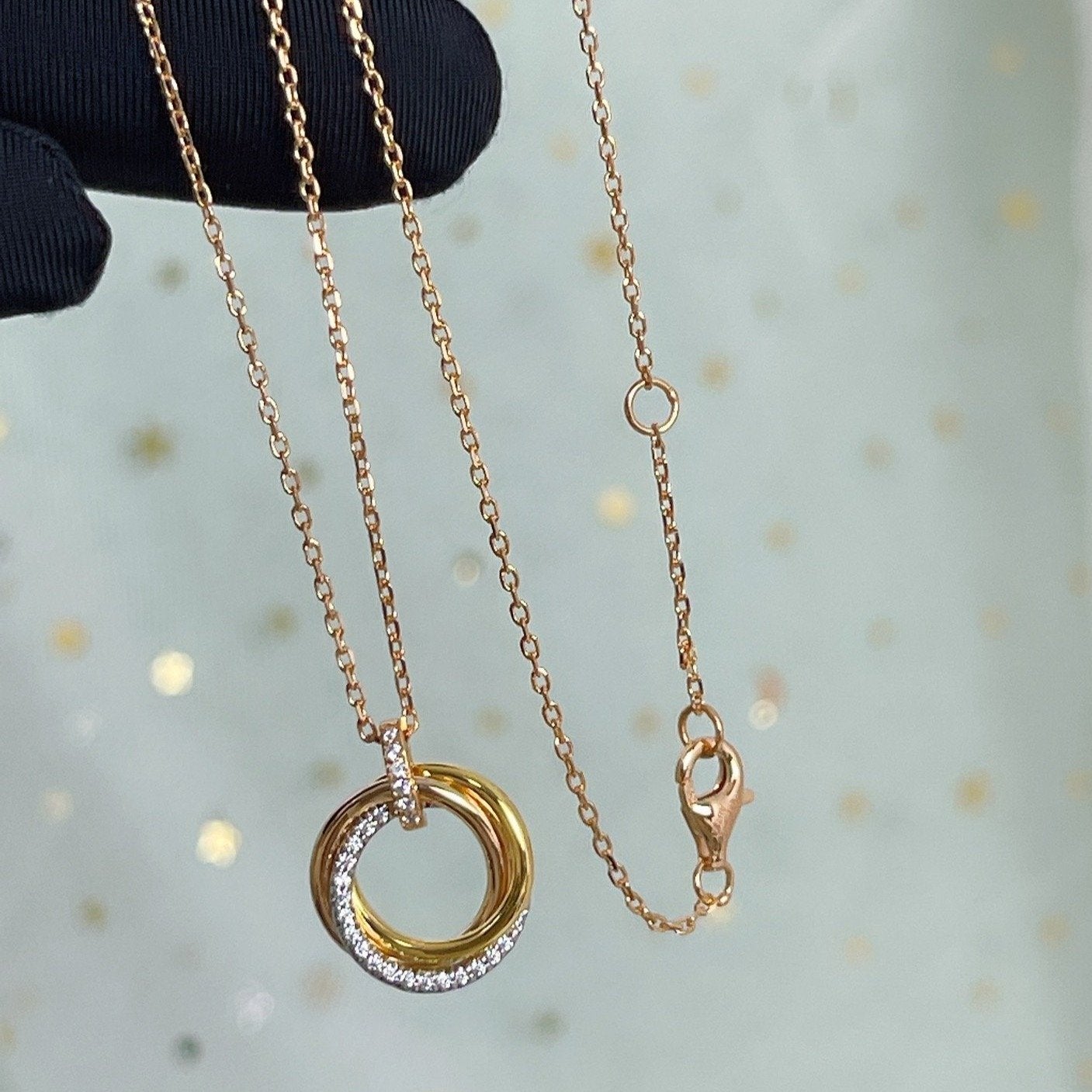 [Lumina]TRINITY NECKLACE SILVER GOLD PINK GOLD DIAMONDS