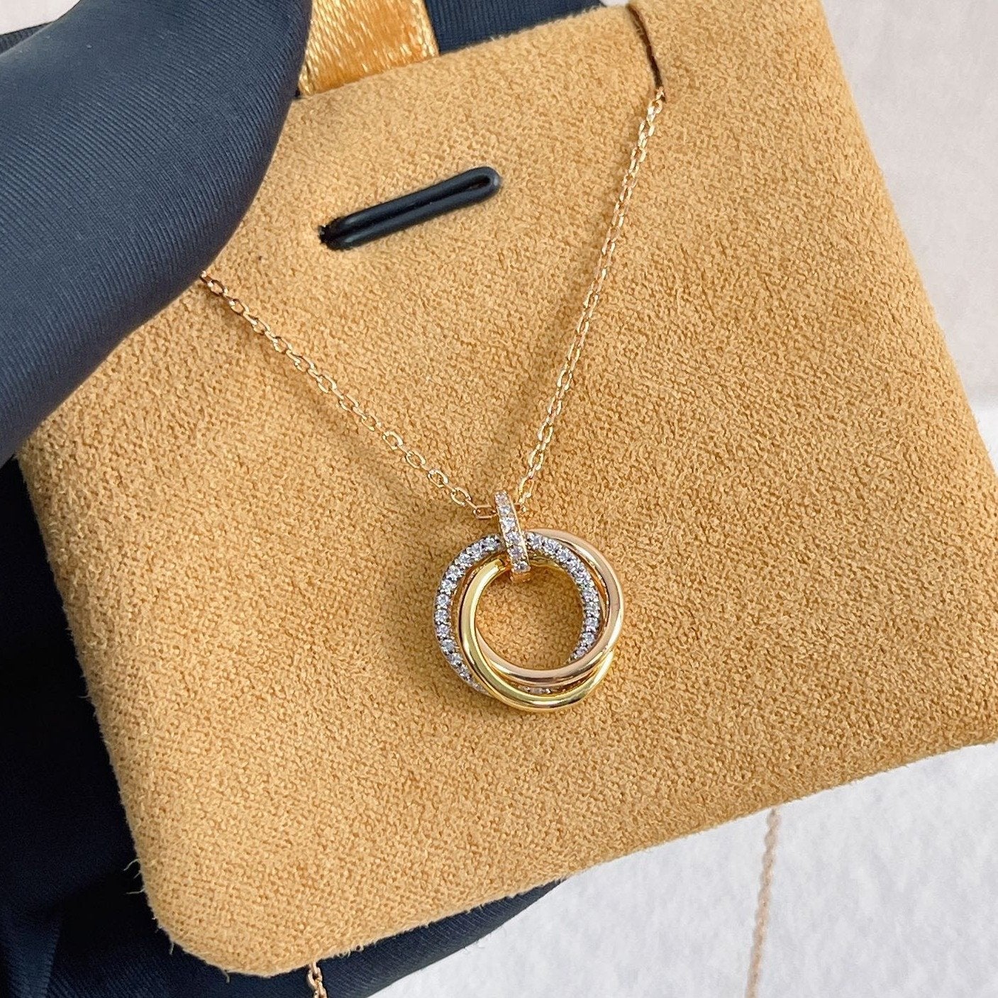 [Lumina]TRINITY NECKLACE SILVER GOLD PINK GOLD DIAMONDS