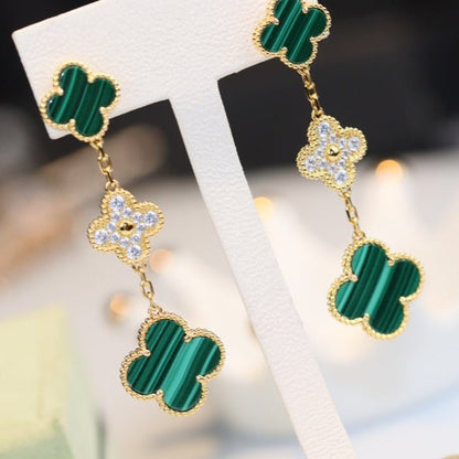 [Lumina]CLOVER EARRINGS GOLD MALACHITE DIAMOND 3 MOTIF