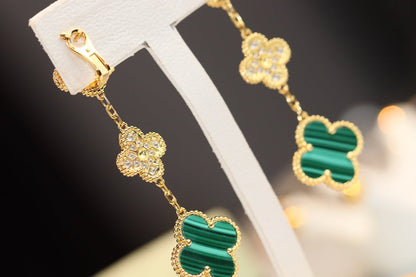 [Lumina]CLOVER EARRINGS GOLD MALACHITE DIAMOND 3 MOTIF