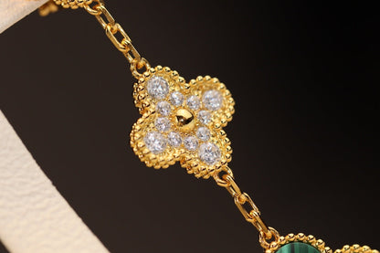 [Lumina]CLOVER EARRINGS GOLD MALACHITE DIAMOND 3 MOTIF
