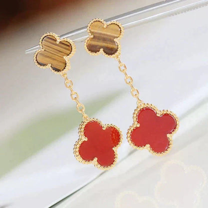 [Lumina]CLOVER  2 MOTIF  TIGER EYE CARNELIAN EARRINGS