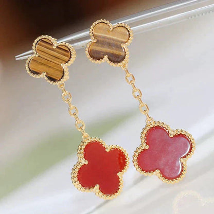 [Lumina]CLOVER  2 MOTIF  TIGER EYE CARNELIAN EARRINGS