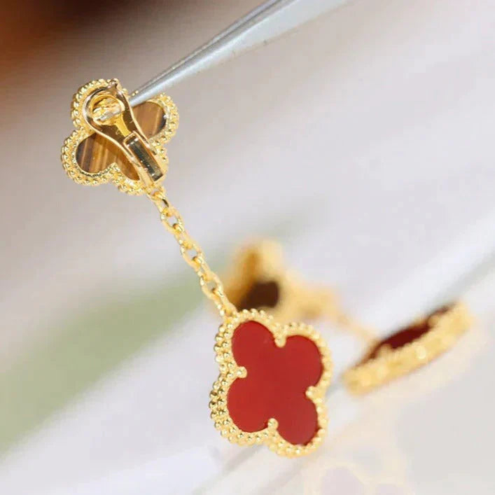 [Lumina]CLOVER  2 MOTIF  TIGER EYE CARNELIAN EARRINGS