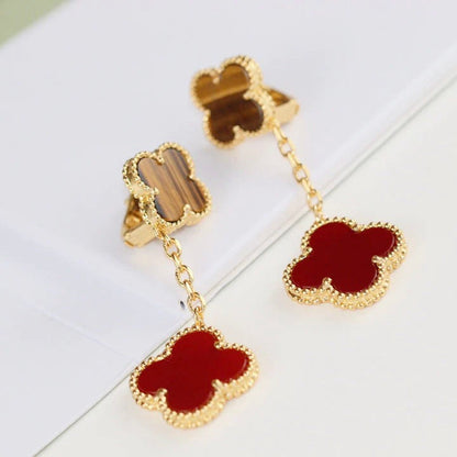 [Lumina]CLOVER  2 MOTIF  TIGER EYE CARNELIAN EARRINGS