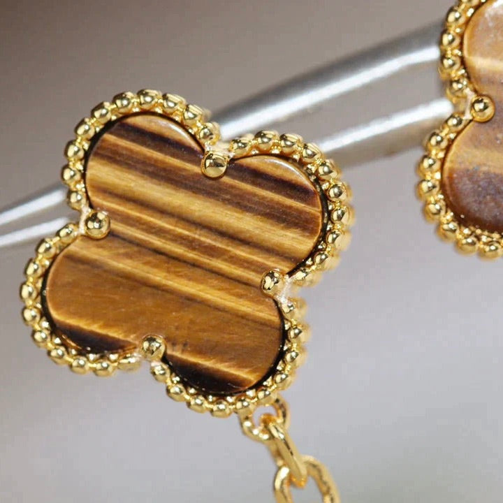 [Lumina]CLOVER  2 MOTIF  TIGER EYE CARNELIAN EARRINGS