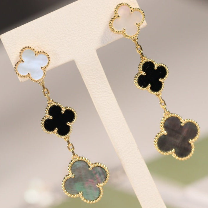 [Lumina]CLOVER EARRINGS GOLD ONYX MOP 3 MOTIF