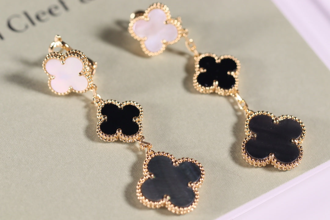 [Lumina]CLOVER EARRINGS GOLD ONYX MOP 3 MOTIF