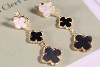 [Lumina]CLOVER EARRINGS GOLD ONYX MOP 3 MOTIF