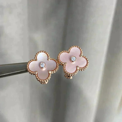 [Lumina]CLOVER MEDIUM 1 MOTIFS  PINK MOP DIAMOND EARRINGS