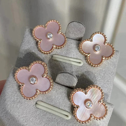 [Lumina]CLOVER MEDIUM 1 MOTIFS  PINK MOP DIAMOND EARRINGS