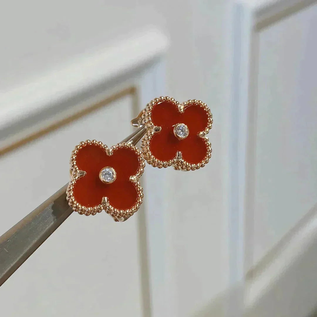 [Lumina]CLOVER MEDIUM 1 MOTIFS CARNELIAN  DIAMOND earrings