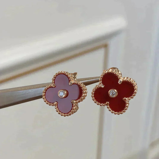 [Lumina]CLOVER MEDIUM 1 MOTIFS CARNELIAN  DIAMOND earrings