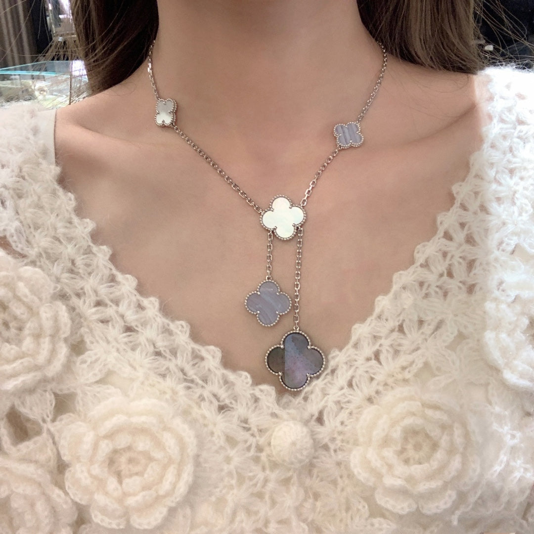 [Lumina]CLOVER MOP CHALCEDONY NECKLACE SILVER 6 MOTIF