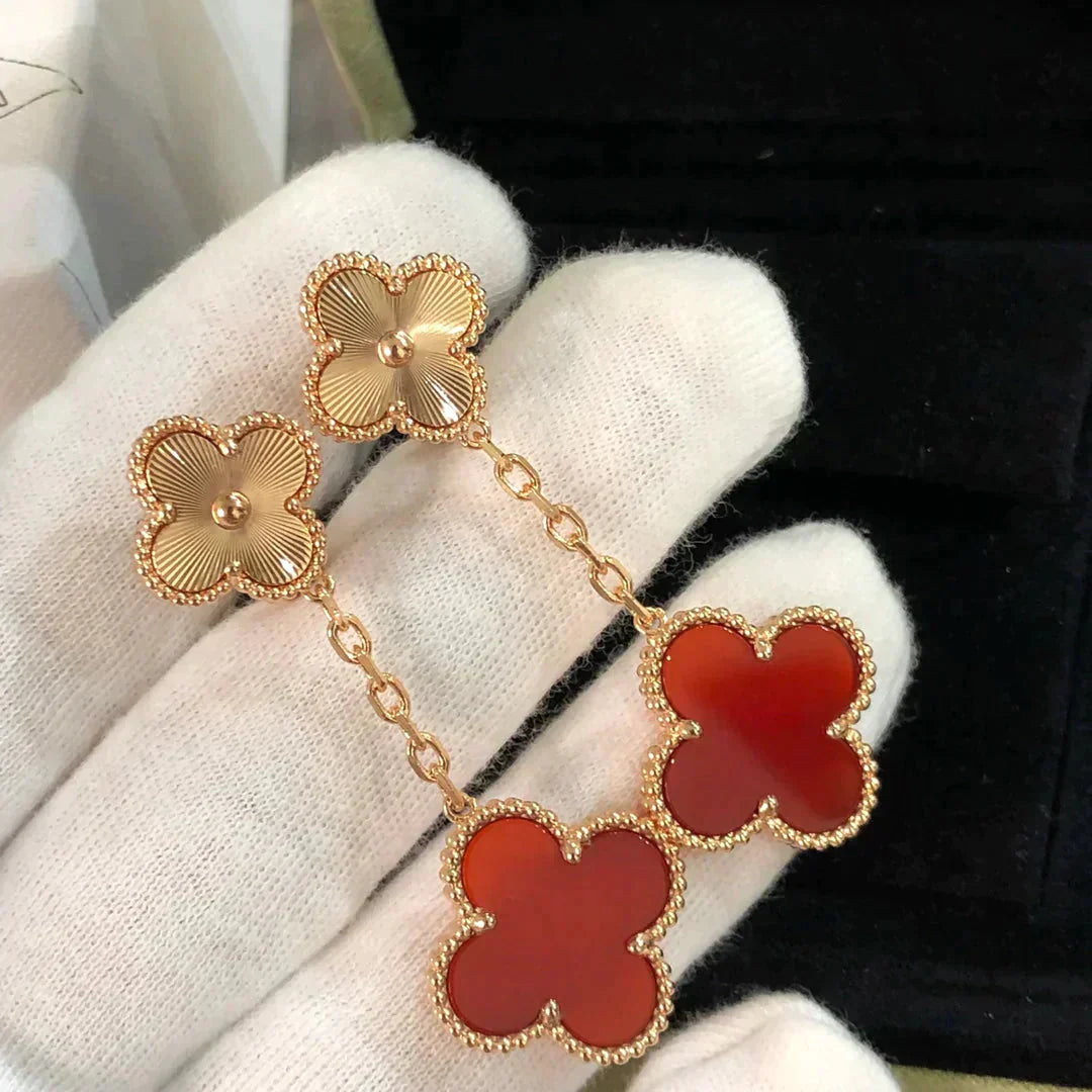[Lumina]CLOVER 2 MOTIF  LASER CARNELIAN EARRINGS