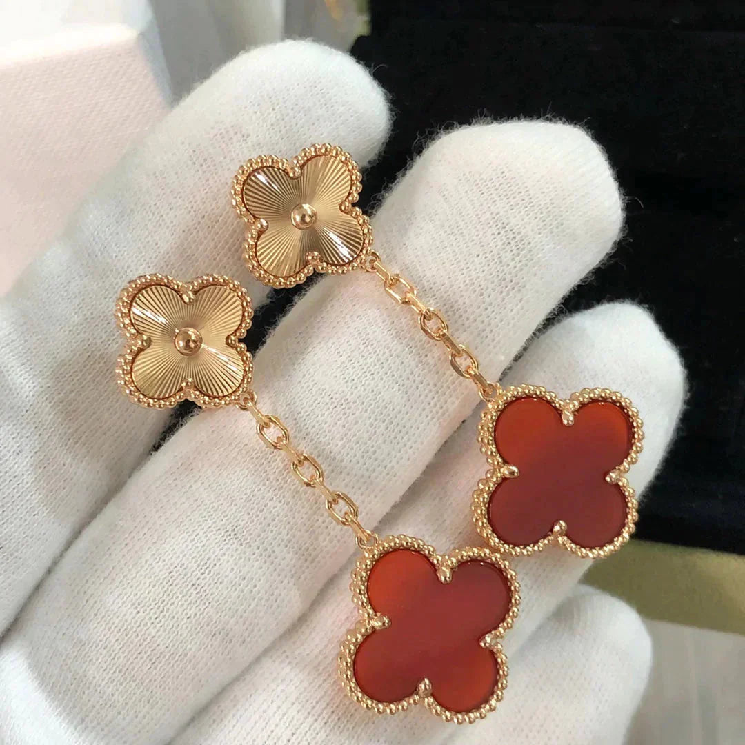 [Lumina]CLOVER 2 MOTIF  LASER CARNELIAN EARRINGS