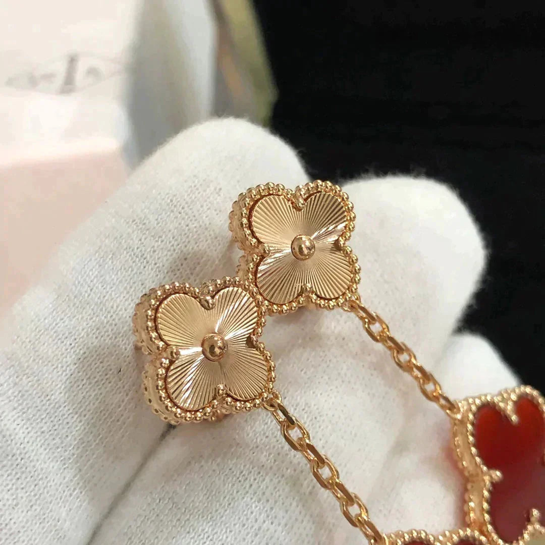 [Lumina]CLOVER 2 MOTIF  LASER CARNELIAN EARRINGS