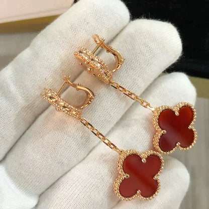 [Lumina]CLOVER 2 MOTIF  LASER CARNELIAN EARRINGS