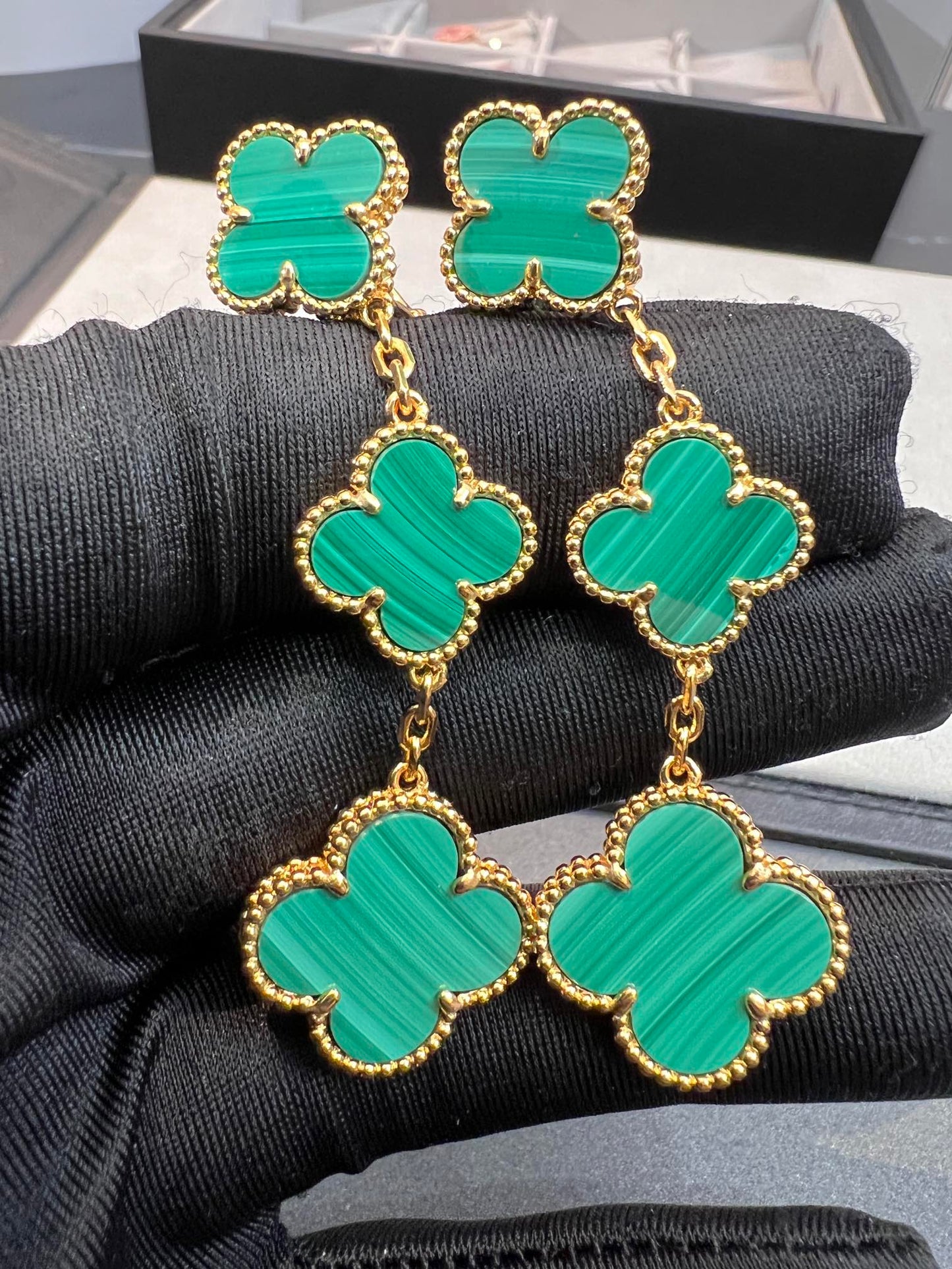 [Lumina]CLOVER MALACHITE 3 MOTIFS GOLD