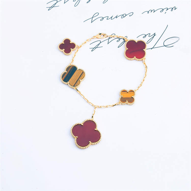 [Lumina]CLOVER BRACELET 5 MOTIFS CARNELIAN TIGER EYE