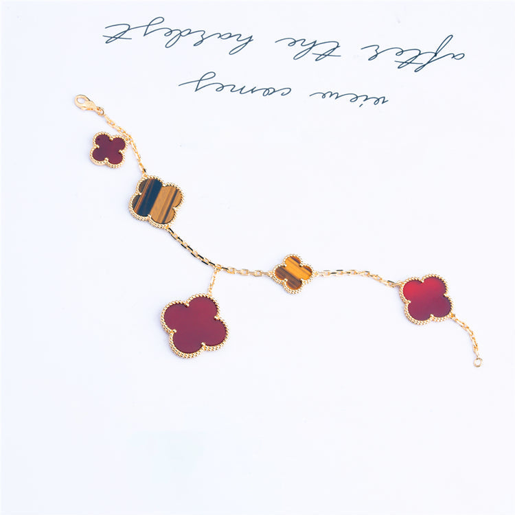 [Lumina]CLOVER BRACELET 5 MOTIFS CARNELIAN TIGER EYE