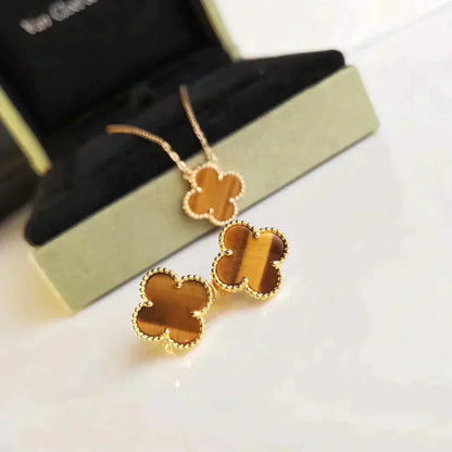 [Lumina]CLOVER MEDIUM 1 MOTIFS TIGER EYE EARRINGS