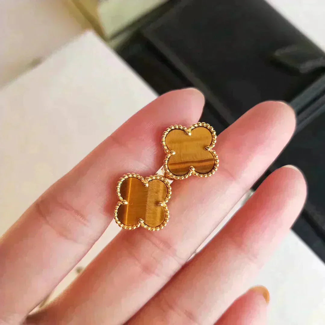 [Lumina]CLOVER MEDIUM 1 MOTIFS TIGER EYE EARRINGS