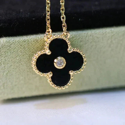 [Lumina]CLOVER 15MM DIAMOND ONYX NECKLACE