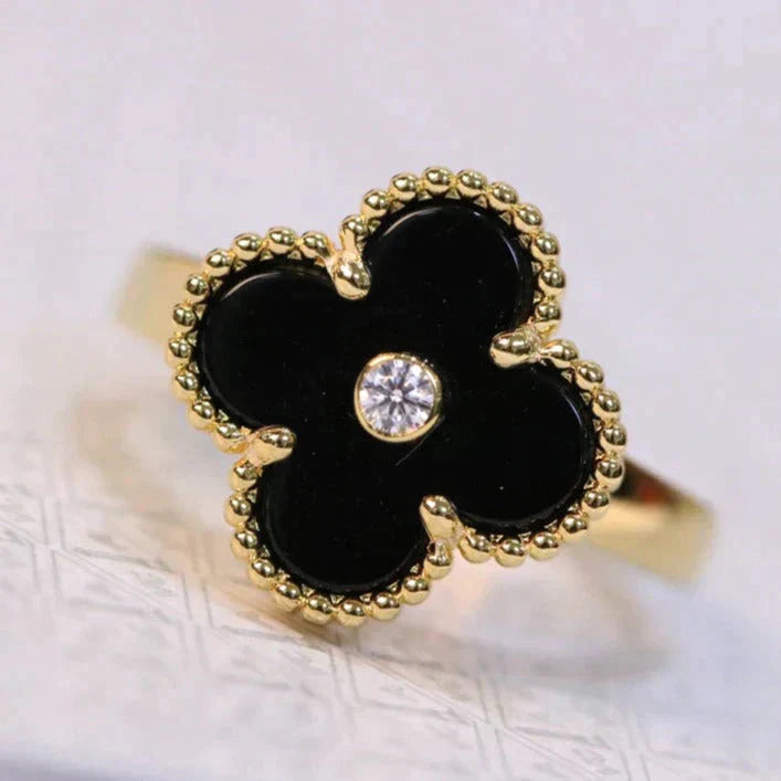 [Lumina]CLOVER ONYX RING GOLD DIAMOND