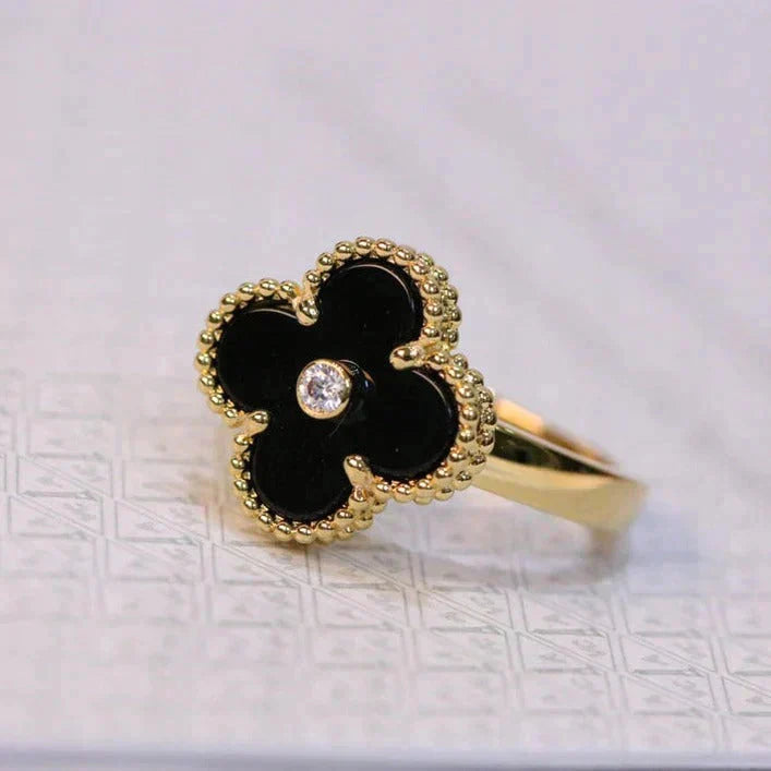 [Lumina]CLOVER ONYX RING GOLD DIAMOND