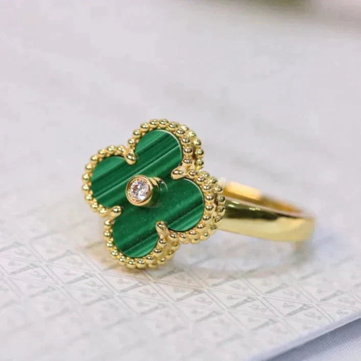 [Lumina]CLOVER MALACHITE RING GOLD DIAMOND