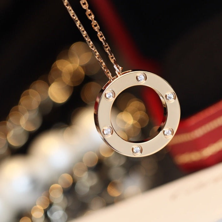 [Lumina]LOVE NECKLACE 16MM 6 DIAMONDS PINK GOLD