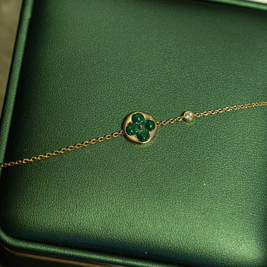 [Lumina]SUN MALACHITE 1 DIAMOND PINK GOLD BRACELET