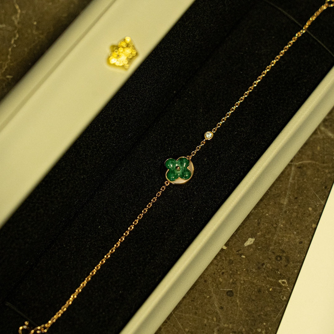 [Lumina]SUN MALACHITE 1 DIAMOND PINK GOLD BRACELET