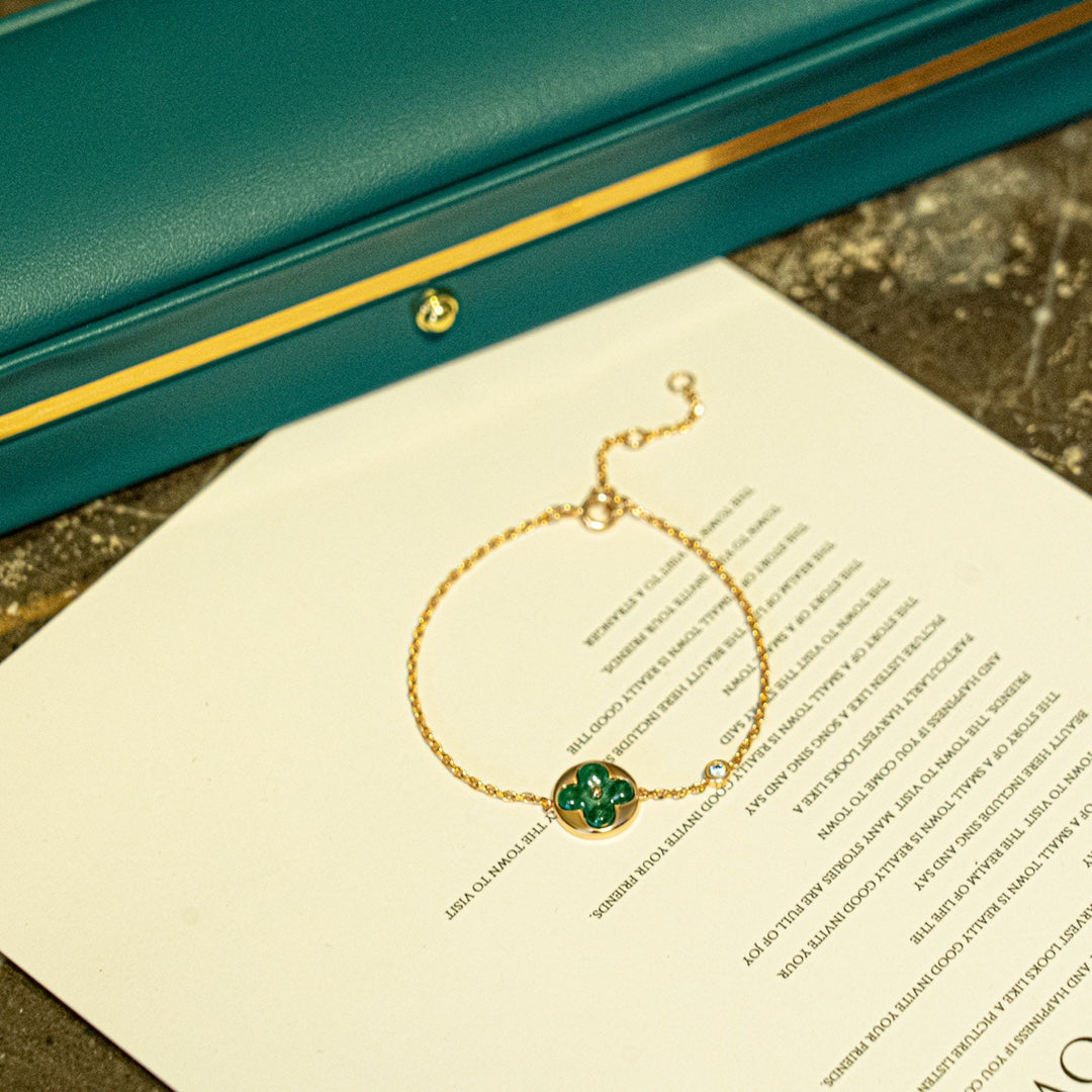 [Lumina]SUN MALACHITE 1 DIAMOND PINK GOLD BRACELET