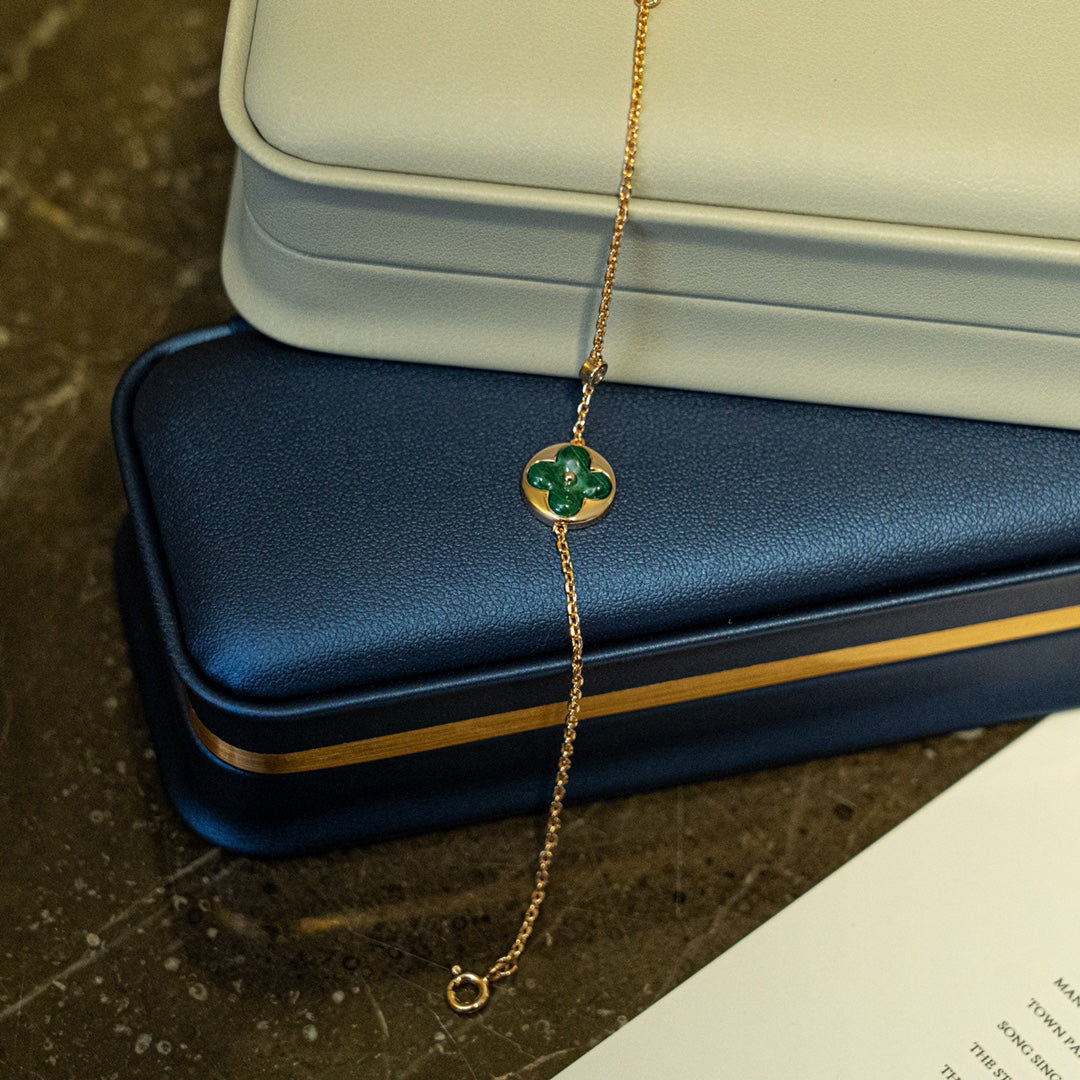 [Lumina]SUN MALACHITE 1 DIAMOND PINK GOLD BRACELET