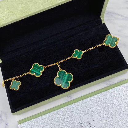 [Lumina]MAGIC CLOVER MALACHITE GOLD BRACELET 5 MOTIFS